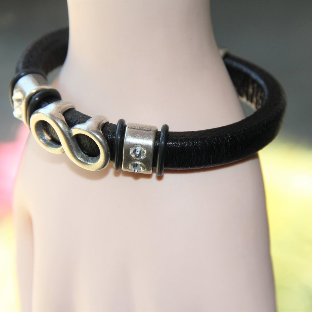 Silver Infinity Sign Crystal Leather Bracelet - image 7